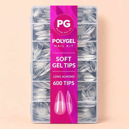 Soft Gel Nail Tips, Long Almond, 600 Count